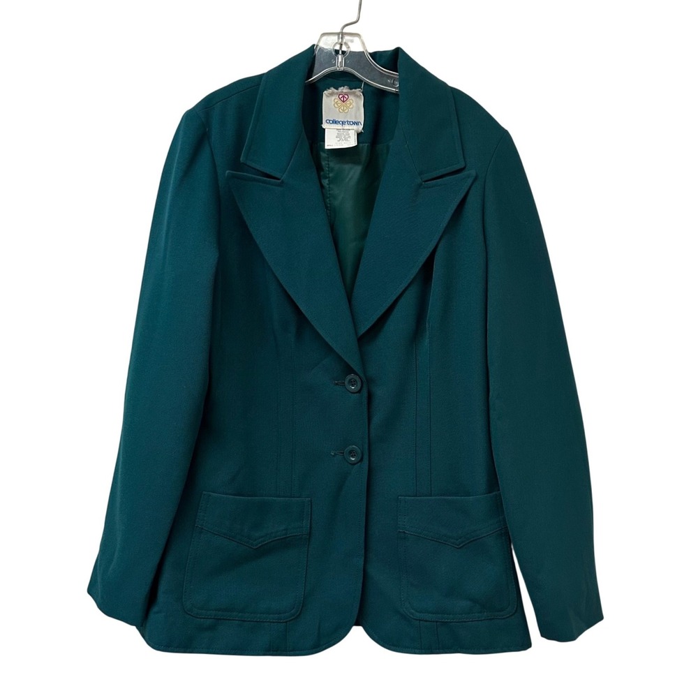 Vintage College-Town Teal Green Blazer Jacket 70s ILGWU Union Made USA Sz 13/14